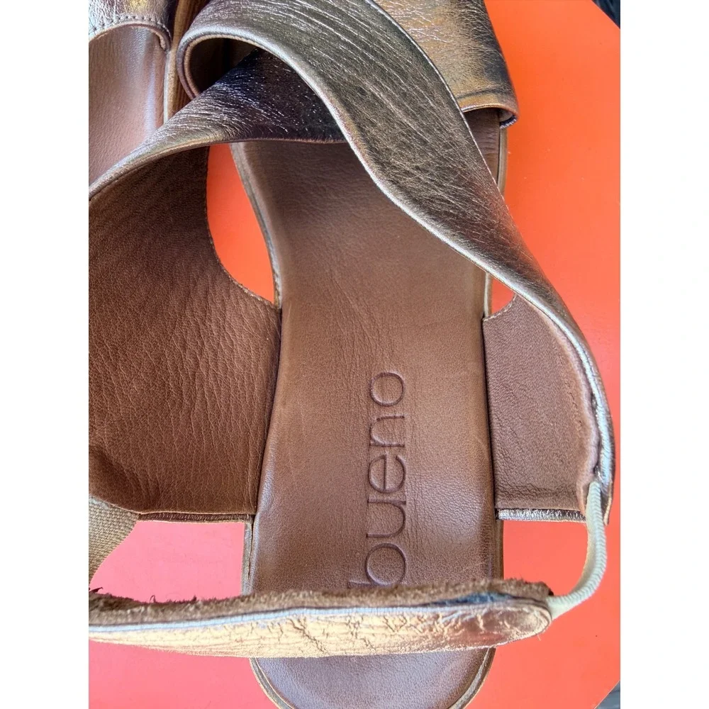 Bueno Sandals Womens 38 Rose Gold Metallic Leather Crisscross Platform Wedge‎
